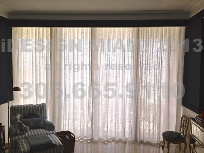 Motorized 4″ Silhouettes by Hunter Douglas + Motorized Ripplefold Sheer Linen Curtains.