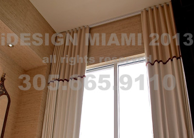 Custom Made Motorized Blackout Lined Ripplefold Curtains W/Decorative Tape over Accent Banding.